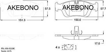Akebono AN-4339K - Тормозные колодки, дисковые, комплект abcparts.ee