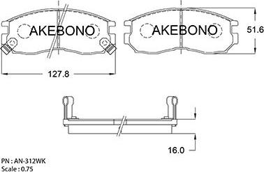 Akebono AN-312WKE - Тормозные колодки, дисковые, комплект abcparts.ee