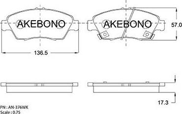 Akebono AN-376WK - Тормозные колодки, дисковые, комплект abcparts.ee