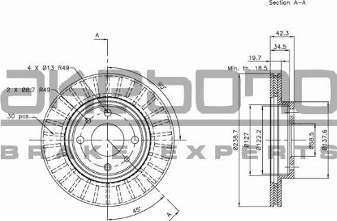 Akebono BN-1309 - Тормозной диск abcparts.ee