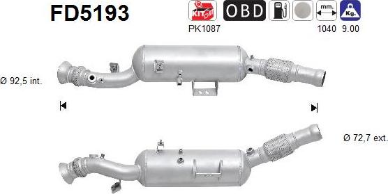 AS FD5193 - Сажевый / частичный фильтр, система выхлопа ОГ abcparts.ee
