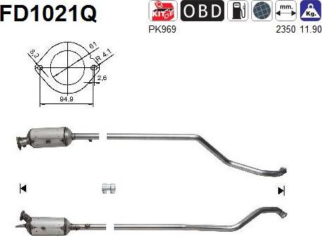 AS FD1021Q - Сажевый / частичный фильтр, система выхлопа ОГ abcparts.ee