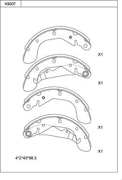 Asimco K9007 - Комплект тормозных колодок, барабанные abcparts.ee