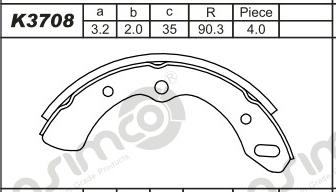 Asimco K3708 - Комплект тормозных колодок, барабанные abcparts.ee