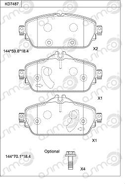 Asimco KD7487 - Тормозные колодки, дисковые, комплект abcparts.ee