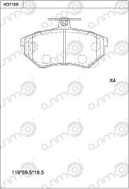 Asimco KD7169 - Тормозные колодки, дисковые, комплект abcparts.ee
