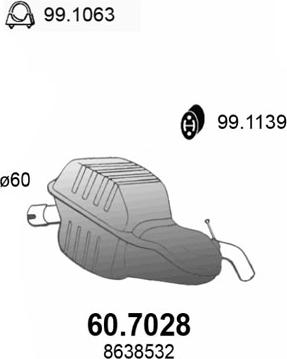 ASSO 60.7028 - Глушитель выхлопных газов, конечный abcparts.ee