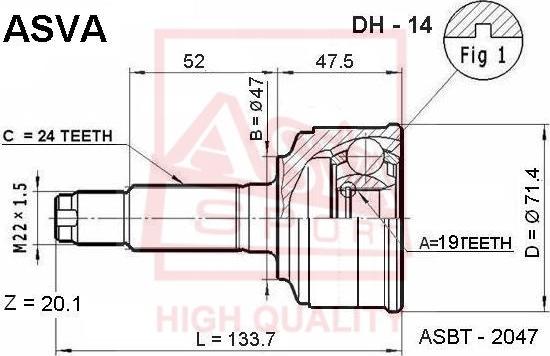 ASVA DH-14 - Комплект ШРУСа, приводной вал, шарнир abcparts.ee