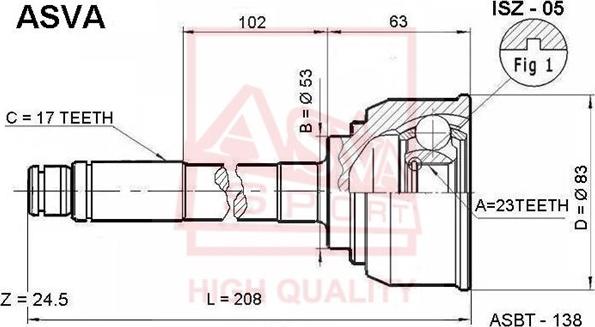 ASVA ISZ-05 - Комплект ШРУСа, приводной вал, шарнир abcparts.ee