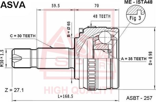 ASVA ME-ISTA48 - Комплект ШРУСа, приводной вал, шарнир abcparts.ee