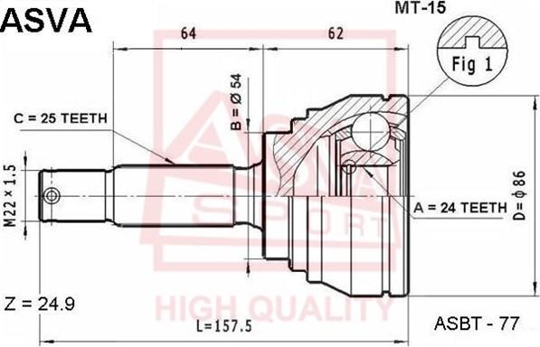 ASVA MT-15 - Комплект ШРУСа, приводной вал, шарнир abcparts.ee