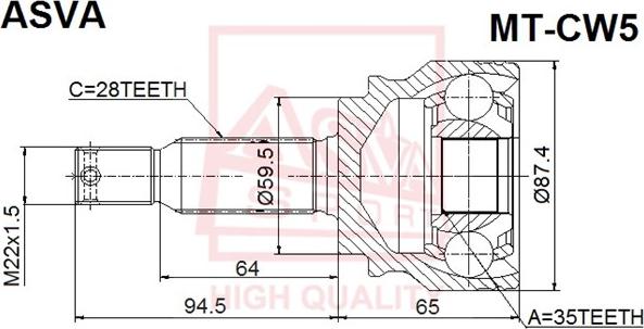 ASVA MT-CW5 - Комплект ШРУСа, приводной вал, шарнир abcparts.ee