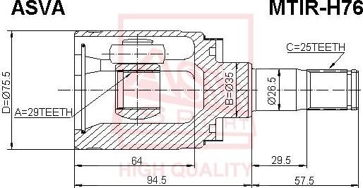 ASVA MTIR-H76 - Комплект ШРУСа, приводной вал, шарнир abcparts.ee