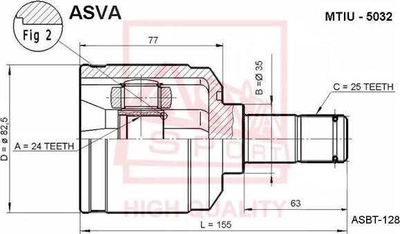 ASVA MTIU-5032 - Комплект ШРУСа, приводной вал, шарнир abcparts.ee