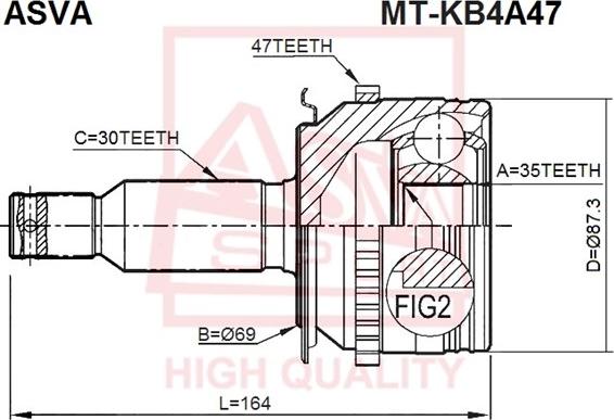 ASVA MT-KB4A47 - Комплект ШРУСа, приводной вал, шарнир abcparts.ee