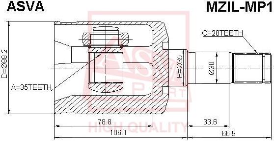 ASVA MZIL-MP1 - Комплект ШРУСа, приводной вал, шарнир abcparts.ee
