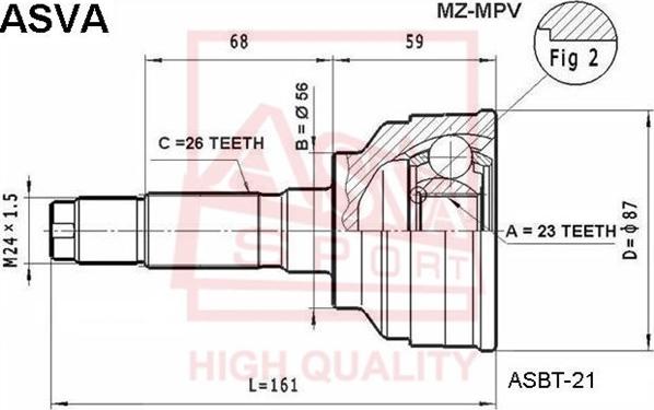 ASVA MZ-MPV - Комплект ШРУСа, приводной вал, шарнир abcparts.ee