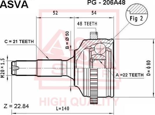 ASVA PG-206A48 - Комплект ШРУСа, приводной вал, шарнир abcparts.ee