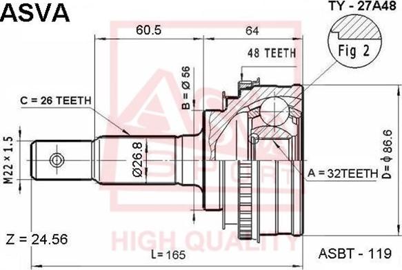 ASVA TY-27A48 - Комплект ШРУСа, приводной вал, шарнир abcparts.ee