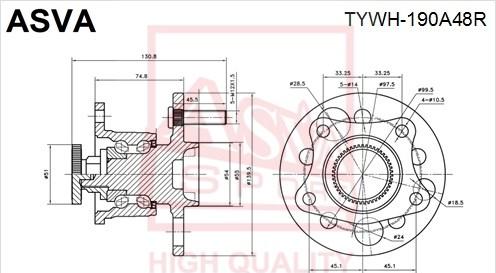 ASVA TYWH-190A48R - Ступица колеса, поворотный кулак abcparts.ee