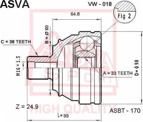 ASVA VW-018 - Комплект ШРУСа, приводной вал, шарнир abcparts.ee