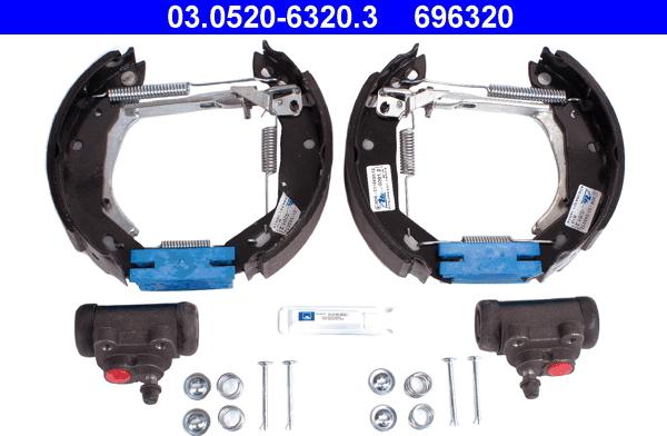 ATE 03.0520-6320.3 - Комплект тормозных колодок, барабанные abcparts.ee