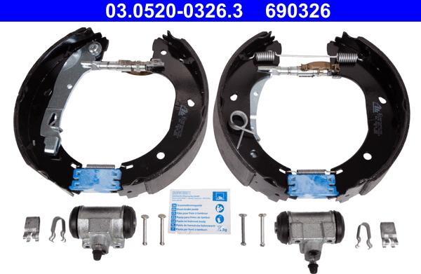 ATE 03.0520-0326.3 - Комплект тормозных колодок, барабанные abcparts.ee