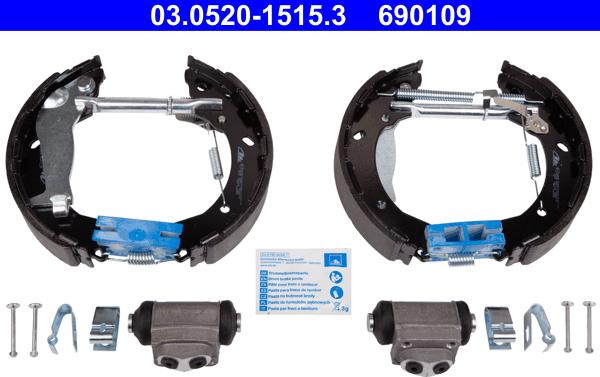 ATE 03.0520-1515.3 - Комплект тормозных колодок, барабанные abcparts.ee