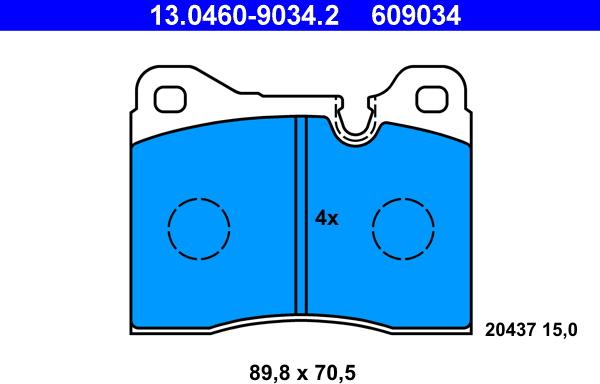 ATE 13.0460-9034.2 - Тормозные колодки, дисковые, комплект abcparts.ee