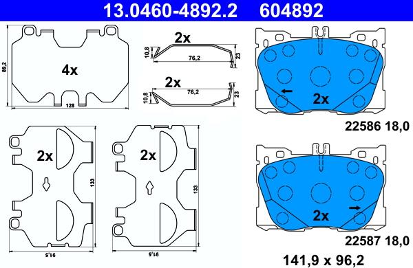 ATE 13.0460-4892.2 - Тормозные колодки, дисковые, комплект abcparts.ee