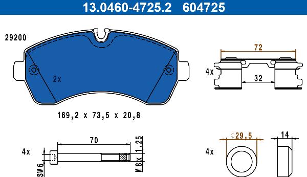 ATE 13.0460-4725.2 - Тормозные колодки, дисковые, комплект abcparts.ee