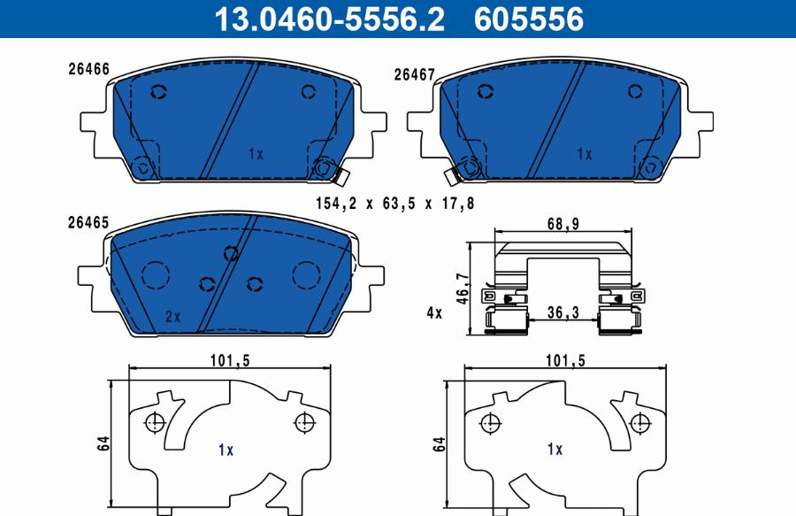 ATE 13.0460-5556.2 - Тормозные колодки, дисковые, комплект abcparts.ee