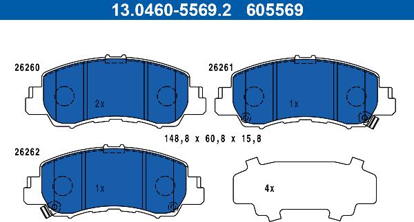ATE 13.0460-5569.2 - Тормозные колодки, дисковые, комплект abcparts.ee