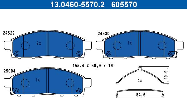 ATE 13.0460-5570.2 - Тормозные колодки, дисковые, комплект abcparts.ee