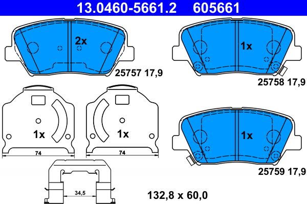 ATE 13.0460-5661.2 - Тормозные колодки, дисковые, комплект abcparts.ee