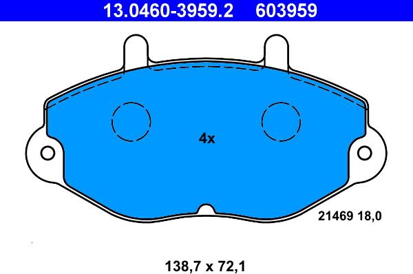 ATE 13.0460-3959.2 - Тормозные колодки, дисковые, комплект abcparts.ee