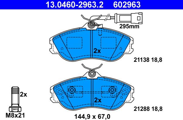 ATE 13.0460-2963.2 - Тормозные колодки, дисковые, комплект abcparts.ee