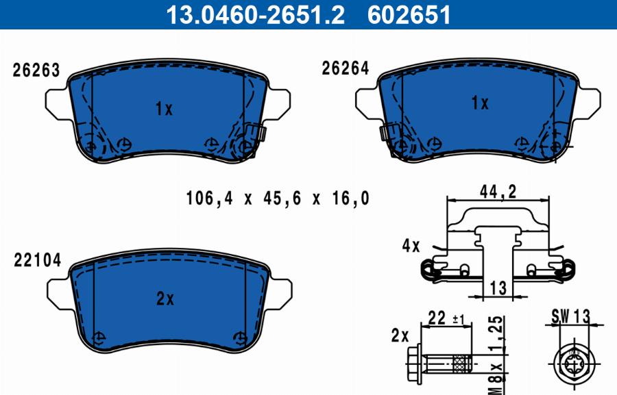 ATE 13.0460-2651.2 - Тормозные колодки, дисковые, комплект abcparts.ee