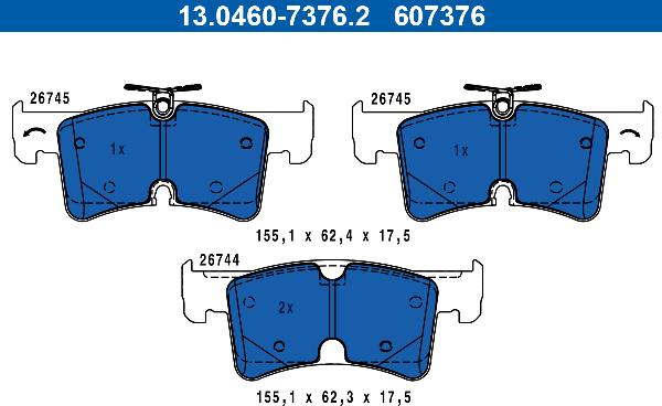 ATE 13.0460-7376.2 - Тормозные колодки, дисковые, комплект abcparts.ee