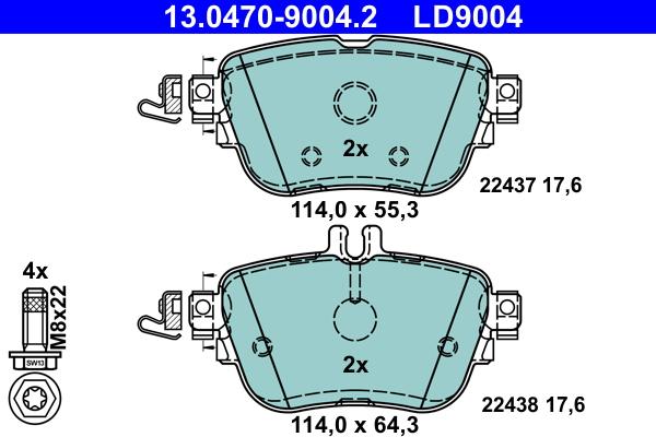 ATE 13.0470-9004.2 - Тормозные колодки, дисковые, комплект abcparts.ee