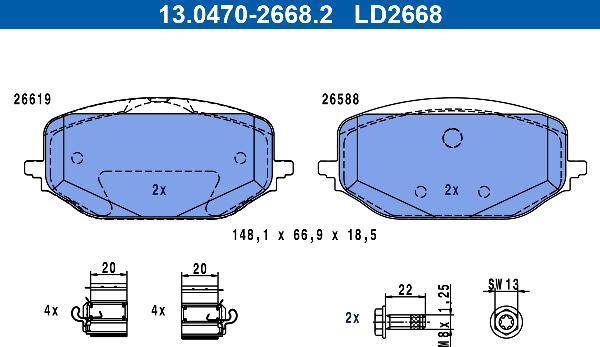 ATE 13.0470-2668.2 - Тормозные колодки, дисковые, комплект abcparts.ee