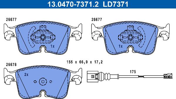 ATE 13.0470-7371.2 - Тормозные колодки, дисковые, комплект abcparts.ee