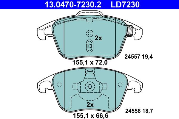ATE 13.0470-7230.2 - Тормозные колодки, дисковые, комплект abcparts.ee