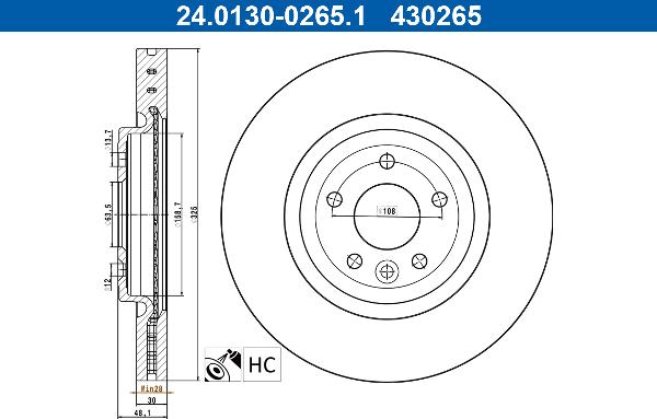 ATE 24.0130-0265.1 - Тормозной диск abcparts.ee