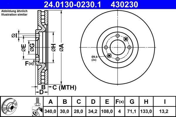 ATE 24.0130-0230.1 - Тормозной диск abcparts.ee