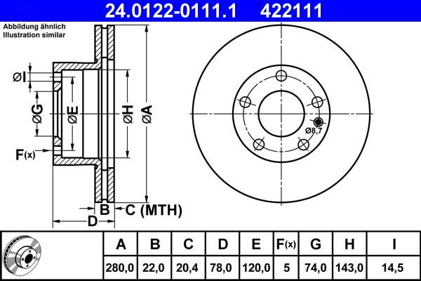 ATE 24.0122-0111.1 - Тормозной диск abcparts.ee