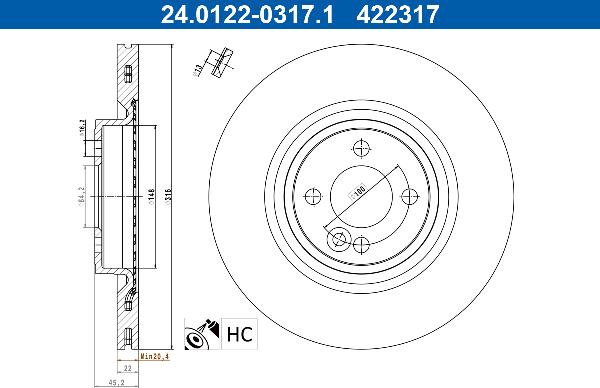ATE 24.0122-0317.1 - Тормозной диск abcparts.ee