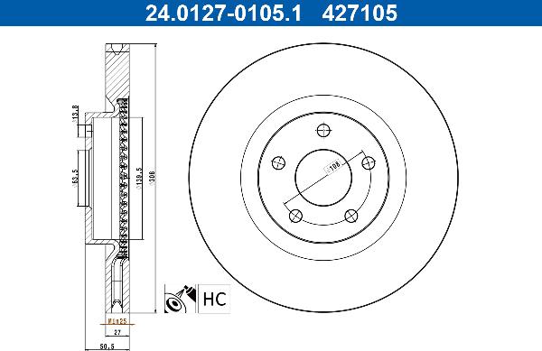 ATE 24.0127-0105.1 - Тормозной диск abcparts.ee
