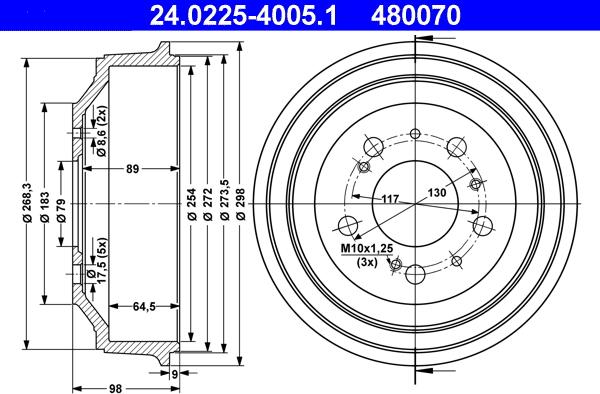 ATE 24.0225-4005.1 - Тормозной барабан abcparts.ee