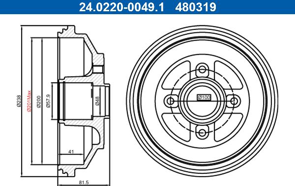 ATE 24.0220-0049.1 - Тормозной барабан abcparts.ee